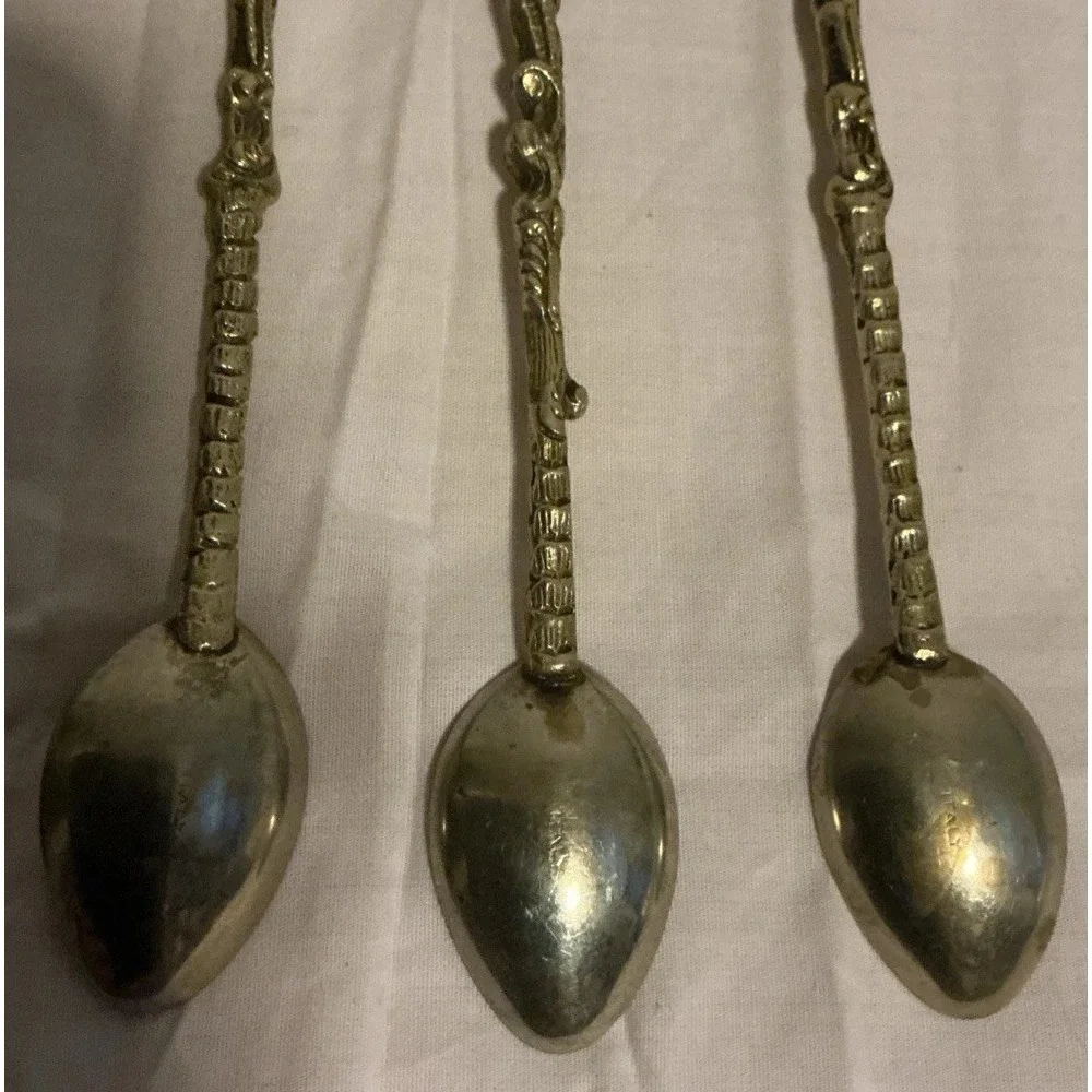 6Pc Montagnani Style Italy Stamped Figural‎ Demitasse Spoons Ornate Vintage